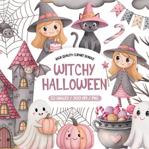 Clipart de Brujita, Clipart de Halloween de Brujas, Paquete PNG de Brujas Lindas, Clipart Lindo de Halloween, PNG de Uso Comercial, PNG de Magia Caprichosa