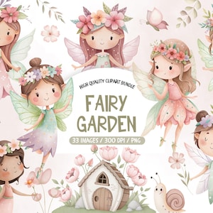 Aquarel Fairy Garden clipart, schattige feeën clipart, aquarel fairy clipart bundel, Little Fairy PNG bundel, grillige feeën clipart