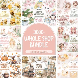 Whole Shop Clipart Bundle, Lifetime Access Entire Shop Clipart, Kids Watercolor Graphics Clipart PNG, Commercial Use, Junk Journal Clipart