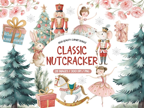 Watercolor Nutcracker Clipart, Classic Christmas Ballet PNG, Cute Watercolor Xmas Clipart, Cute Nutcracker Ballet Clipart, Commercial Use