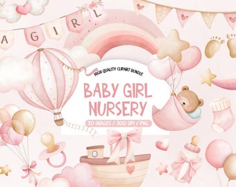 Boho Baby Girl Clipart Set, Pink Nursery PNG (Digital Download)
