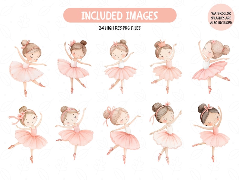 Akvarell ballerina clipart, rodnande rosa svan sjön dansare (PNG) bild 2