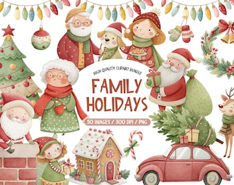Watercolor Christmas Clipart Set, Holiday Family PNG (Digital Download)