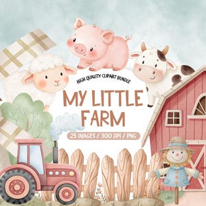 Schattige boerderij clipart boerderijdieren, baby boerderij dieren clipart, boerderij kwekerij clipart, boerderij aquarel clipart, boerderijdieren png, boerderij clipart