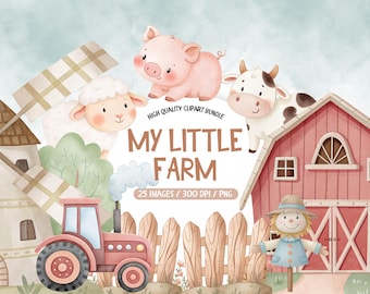Cute Farm Clipart Farm Animals, Baby Farm Animal Clipart, Farm Nursery Clipart, Farm Watercolor Clipart, Farm Animals PNG, Farmhouse Clipart