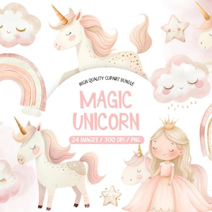 Pastel eenhoorn illustraties, clipart eenhoorn feest, prinses meisje en eenhoorn clipart, meisjes verjaardag clipart png, magische eenhoorn png-bundel
