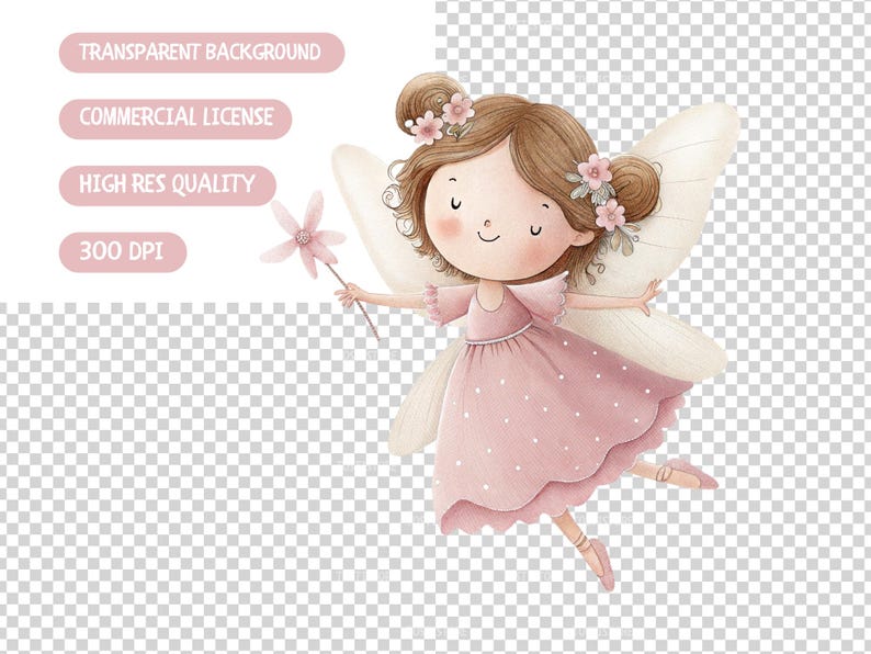 Fairy Garden Clipart: Сute Pink Fairy and Magical Garden PNG Bundle ...