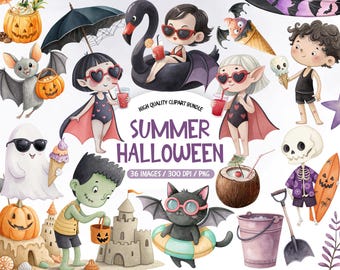 Summerween Clipart PNG, Spooky Summer Beach Ghost PNG, Pastel Pink Halloween Clipart, Tropical Pumpkin Clipart, Summer Ghost PNG