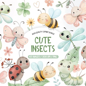 Cute Little Love Bugs clipart, insecten clipart, lente clip art bundel, tuin wezens clipart, bij aquarel clipart, bug verjaardag png