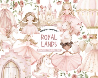 Royal Kingdom Illustrations: Little Princess Pink Elements – (PNG Set)