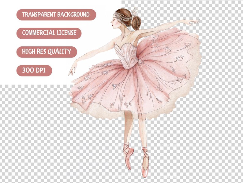 Pink Ballerina Clipart, Blush Ballerina Clipart, Ballet Birthday Png ...