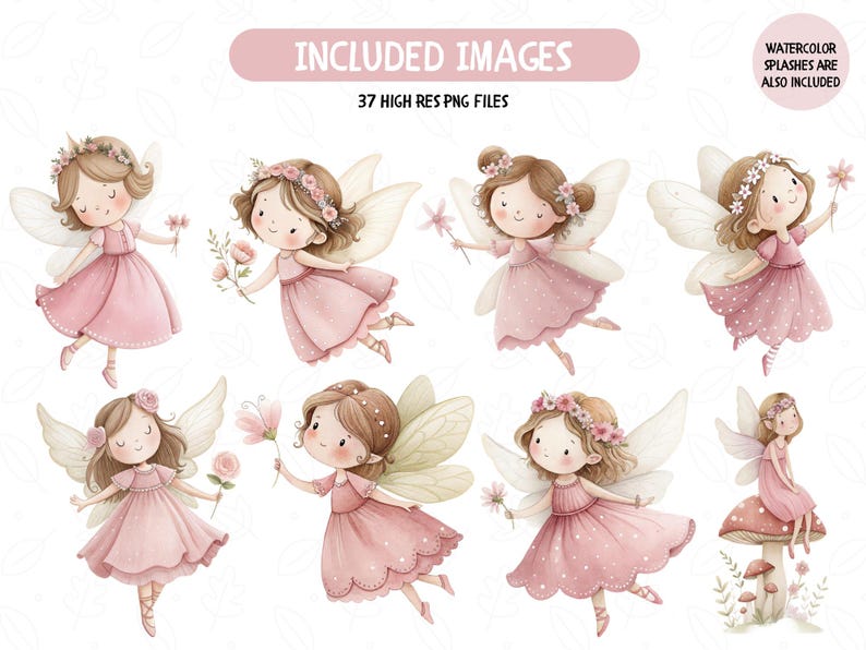 Fairy Garden Clipart: Сute Pink Fairy and Magical Garden PNG Bundle ...