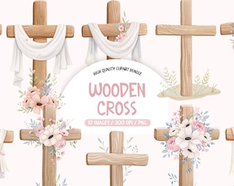 Floral Cross Clipart, Watercolor Christian PNG (Digital Download)