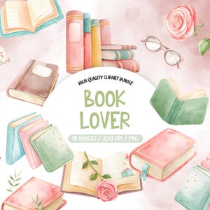 Book Lover Clipart, Watercolor Book Png Bundle, Reading Books Clipart, Bookworm Clipart, Cozy Reading Clipart, Cozy Reading Png Set