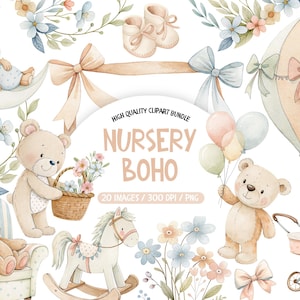 Neutral Baby Watercolor Clipart, Pastel Baby Animals Clipart, Cute Baby Shower Clipart, Vintage Nursery Decoration Clipart, Boho Baby PNG