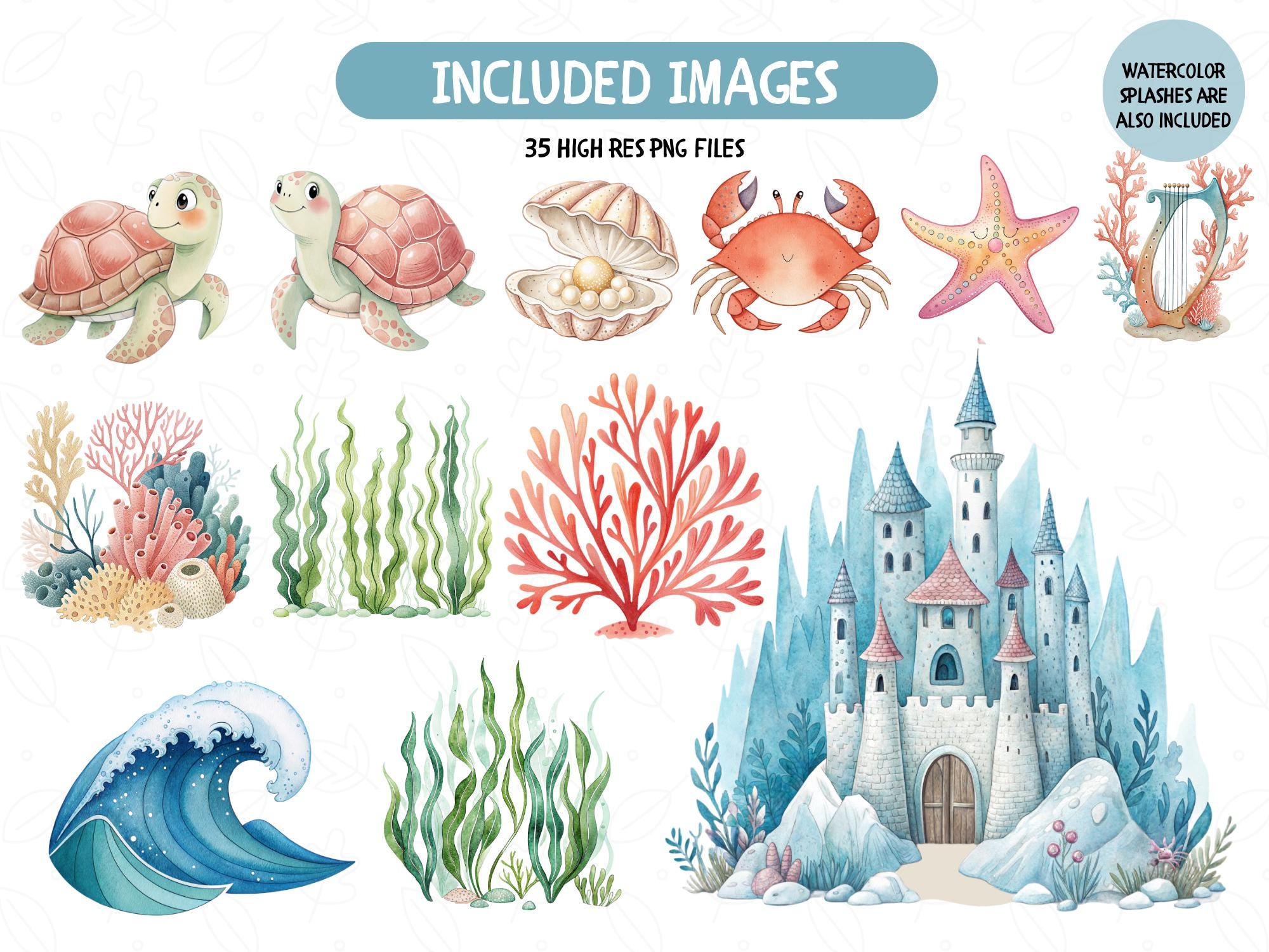 Watercolor Mermaid Clipart Bundle – Under the Sea Ocean Animal PNG ...