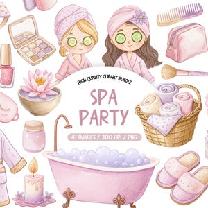 スパデーのクリップアート、かわいいスパPNGバンドル、セルフケアのクリップアート、スパパーティーのクリップアート、美容スキンケアのクリップアート、水彩画のバスルームのクリップアート