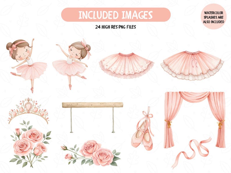 Akvarell ballerina clipart, rodnande rosa svan sjön dansare (PNG) bild 3