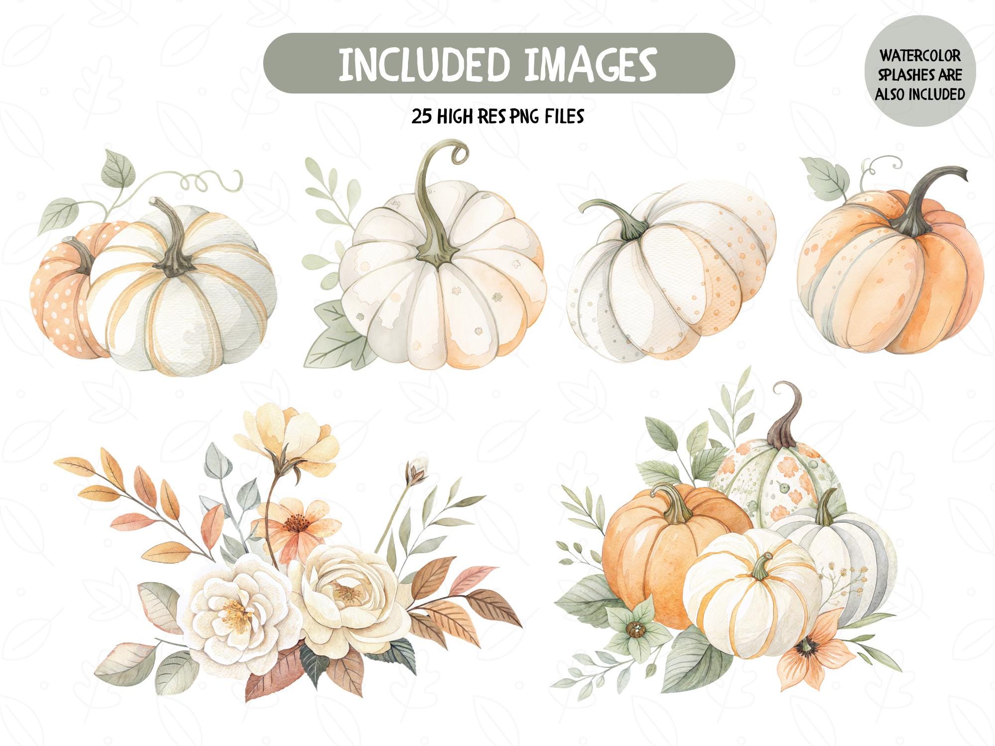 Watercolor Floral Pumpkin Clipart, Autumn PNG Set (digital Download) - Etsy