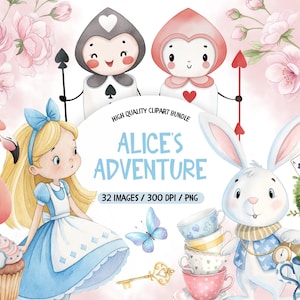 Alice in Wonderland clipart, Wonderland png clipart, aquarel schattige Alice in Wonderland collectie, aquarel Alice Adventures png-bundel