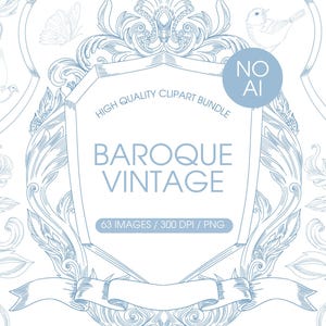 Baroque Frames Clipart, Victorian Frame Clipart, Chinoiserie Floral Clipart, Wedding Crest Digital Download, Blue Crest Clipart, Baroque PNG