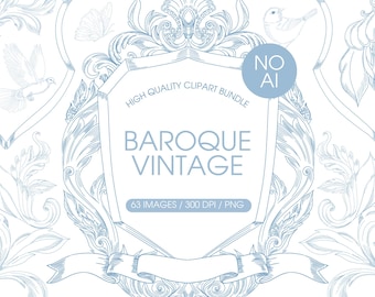 Baroque Frame Clipart Bundle: Old Money Aesthetic & Wedding Crests – (Commercial Use)