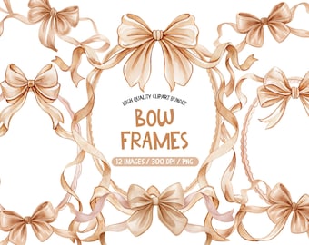 Watercolor Bow Frame Clipart, Hand-Drawn Bow Border (PNG)