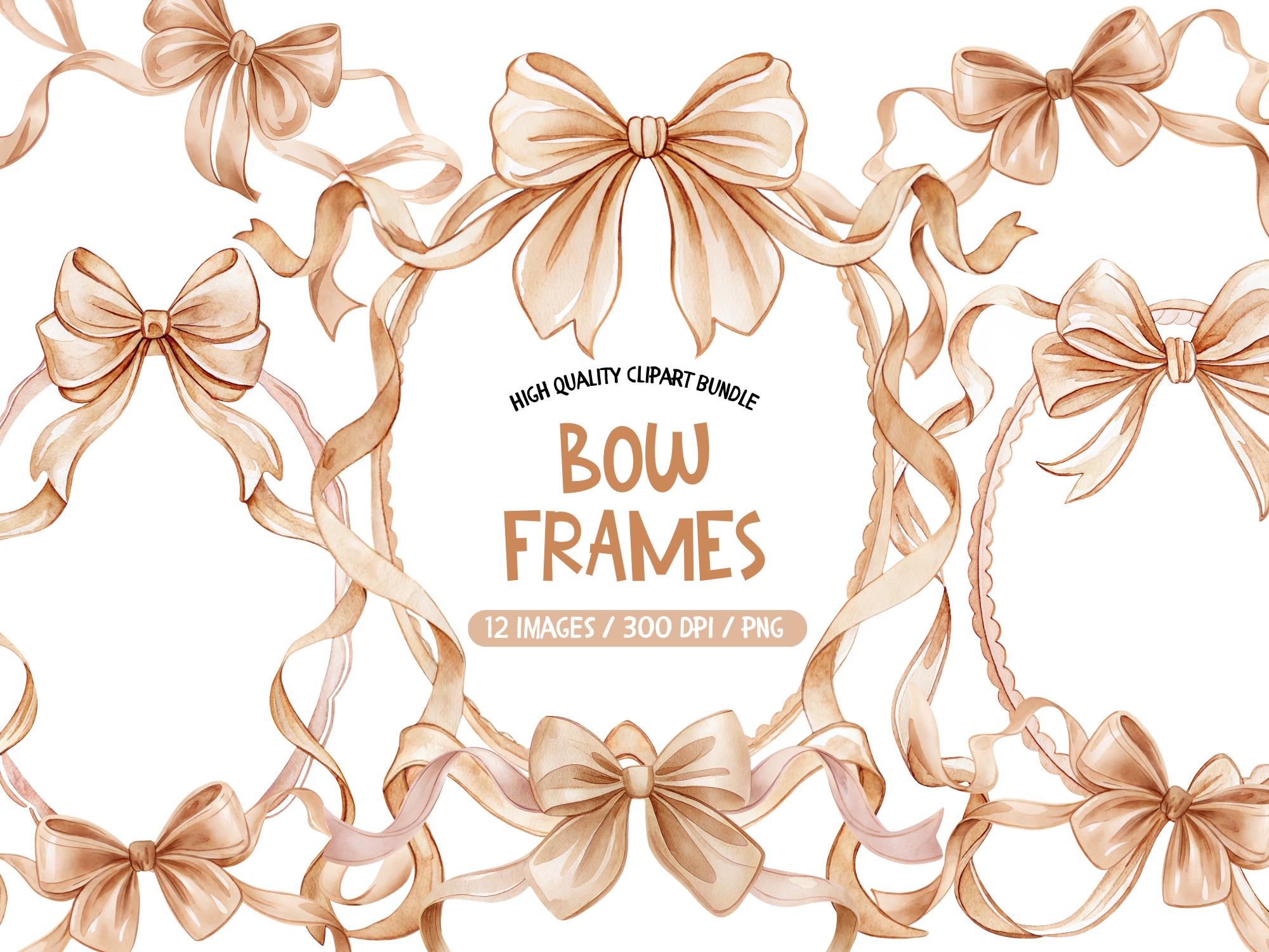 Watercolor Bow Frame Clipart, Hand-drawn Bow Border (PNG) - Etsy