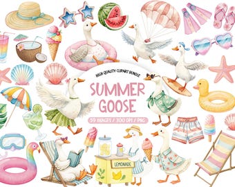 Groovy Summer Goose Clipart Pack – Tropical Animal and Nursery Graphics (Commercial Use)