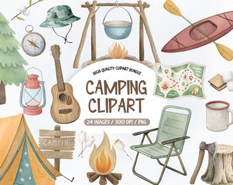 Cute Camping Clipart, Outdoor Activities PNG Bundle, Nature Adventure Clipart, Hiking Vacation Bundle, Mountain Forest Camp Clipart