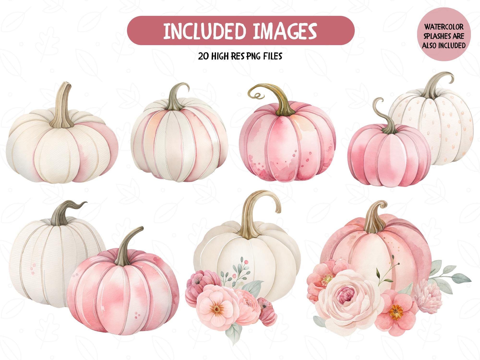 Pink Floral Pumpkin Watercolor Clipart, Coquette Autumn PNG (digital ...