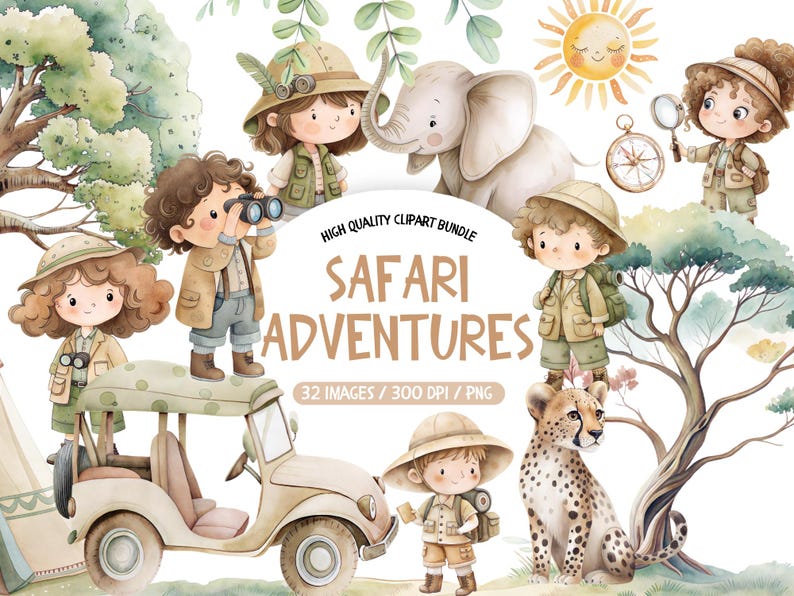 Watercolor Safari Friends Clipart, Cute Jungle Animals Clipart, Safari ...