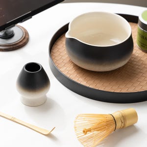 Handmade Ceramic Matcha Bowl Set: Ombré Glaze, Bamboo Whisk