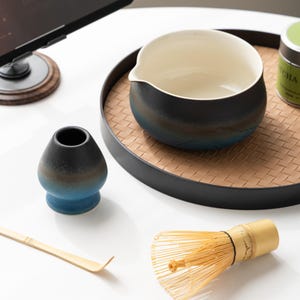 Handmade Ceramic Matcha Bowl Set: Ombré Glaze, Bamboo Whisk