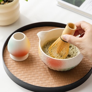 Hand-Painted Rainbow Ceramic Matcha Bowl Set: Tea Ceremony Gift