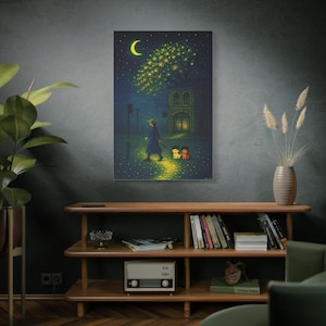 Starry Night Canvas Art Print, Nighttime Decor, Wall Art for Kids Room, Gift for New Parents, Nursery Decor, Holiday Decoration