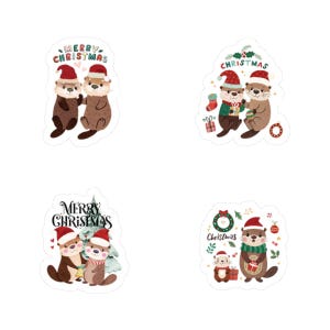 Leuke kerststickers met dieren kussen, decoratie voor de feestdagen, cadeau voor kinderen, benodigdheden voor scrapbooking, feestelijke laptopstickers, seizoensknutselen