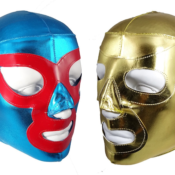 2 pack Nacho Libre/Ramses Adult Lucha Libre Wrestling Mask Halloween party bundle set Gold, Teal