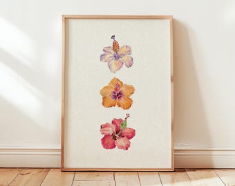 Tropical Floral Wall Art Digital Download Watercolor Hibiscus Flower Print Beach Home Decor