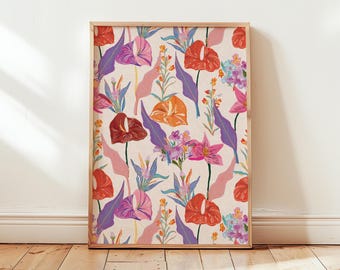 Tropical Anthurium Floral Art Print Boho Botanical Wall Decor Digital Download