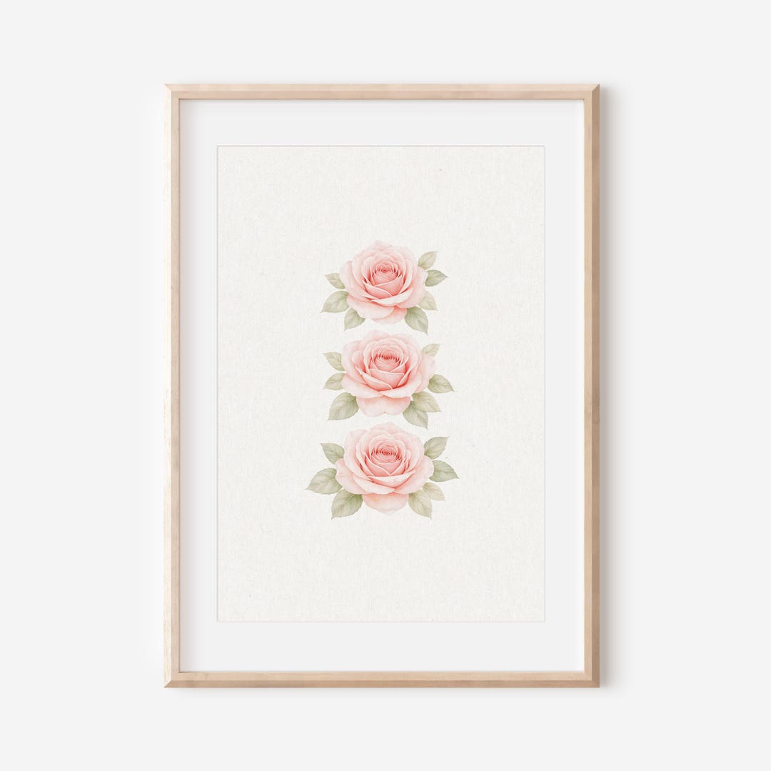 Pink Roses Botanical Wall Art Watercolor Print Tropical Floral Digital ...