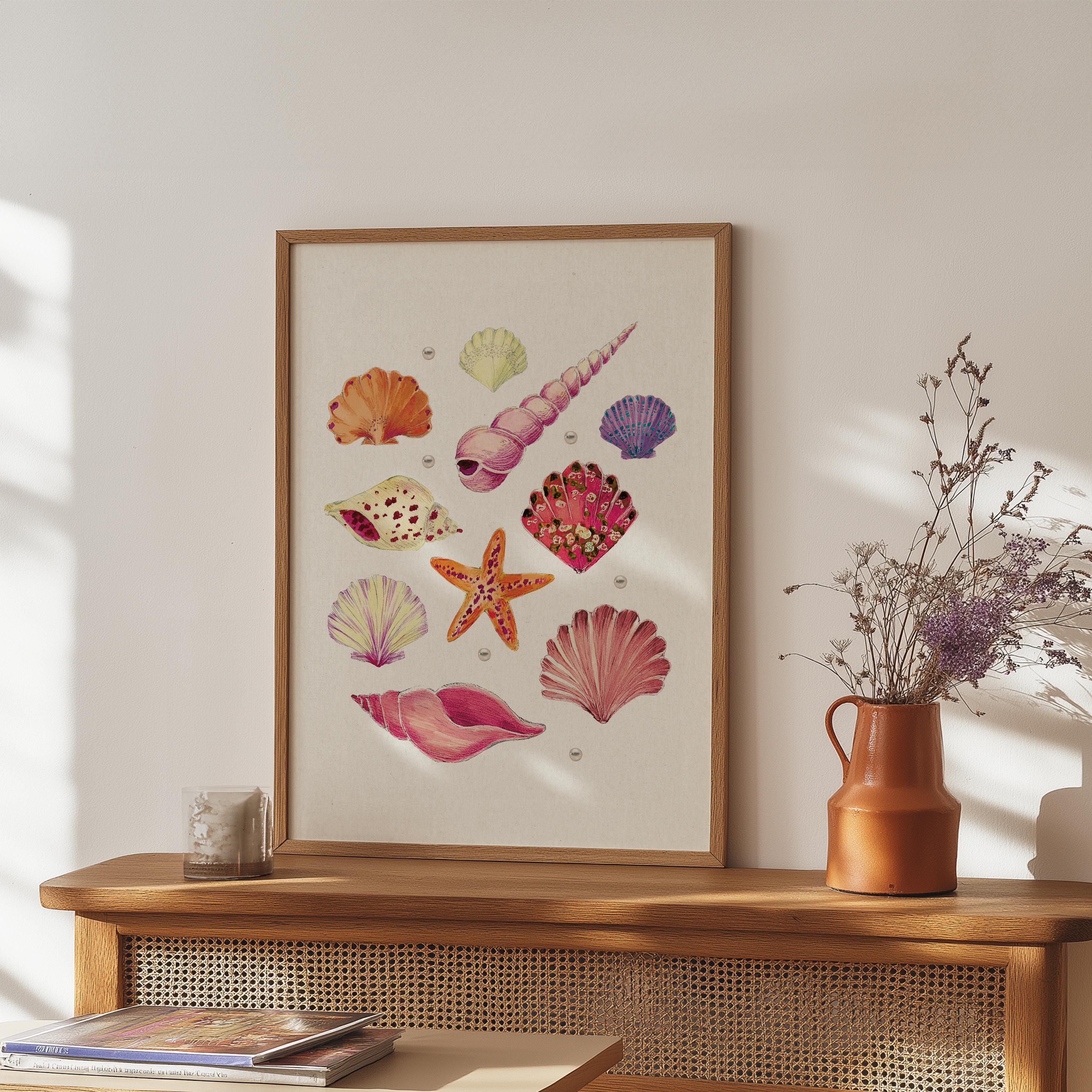 Seashell Art Print Pastel Coastal Beach House Decor Instant Download - Etsy