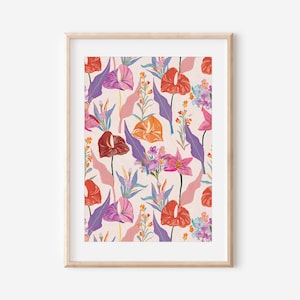 Anthurium Floral Print Tropical Botanical Wall Art Digital Download Printable Room Decor