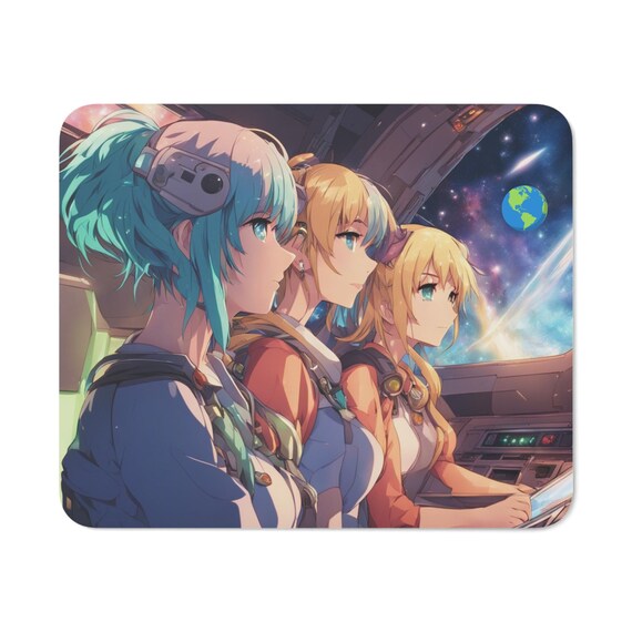 Celestial spaceship mousepad, girl spaceship, outer space, girl in space, alien girl, office remote, cosmic scene, workplace