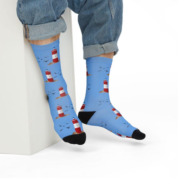 Lighthouse casual socks unisex summer lighthouse beach with birds socks blue sky lighthouse birds sock