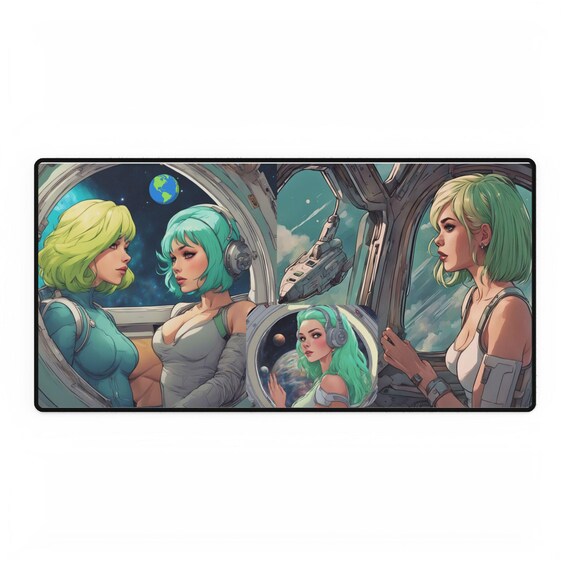 Large mouse pad Alien space girl's mousepad spaceship mouse pad outer space girls desk mat guy gift laptop accessories mat