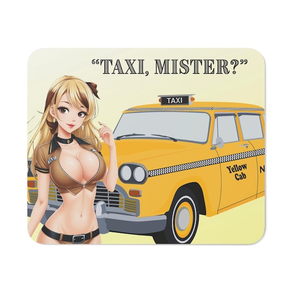 Checker Taxi cab driver mousepad Fun Taxi-Themed Desk Mouse Pad, sexy girl cab driver, checker cab with cute girl driver mousepad