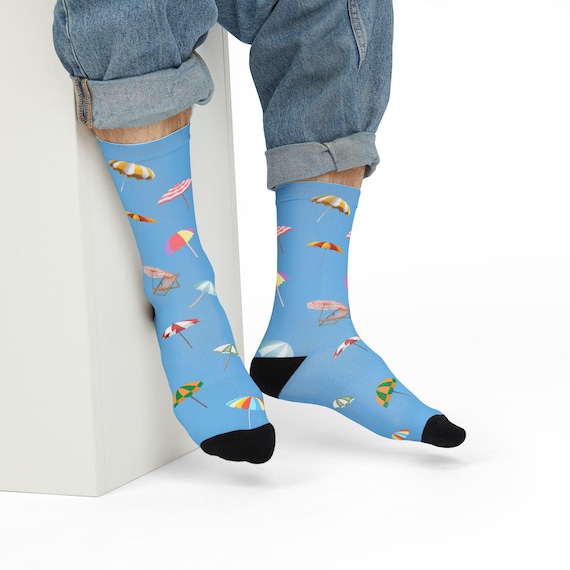 Beach casual socks unisex summer beach chair socks blue beach umbrella sock