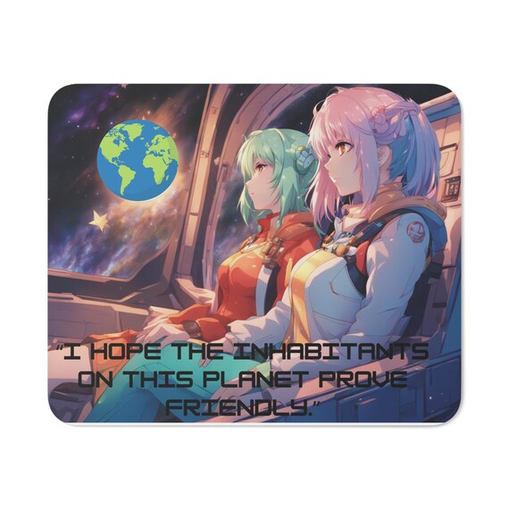Spaceship mousepad, Space girls mouse pad, Alien girls observing earth from a spaceship. Earth as seen through the windows of spaceship.