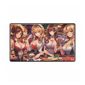 Alfombrilla de ratón grande para chica de casino, con repartidor de cartas, para mesa de póquer.